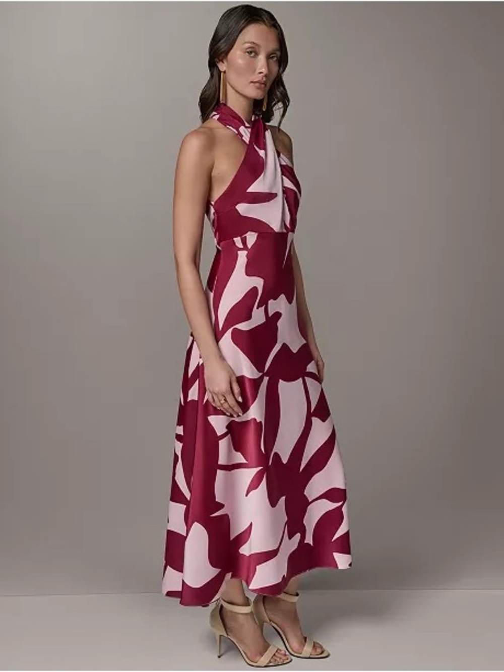 NWT Donna Karan New York Women's Halter Neck Printed Satin A-Line Dress Size 6